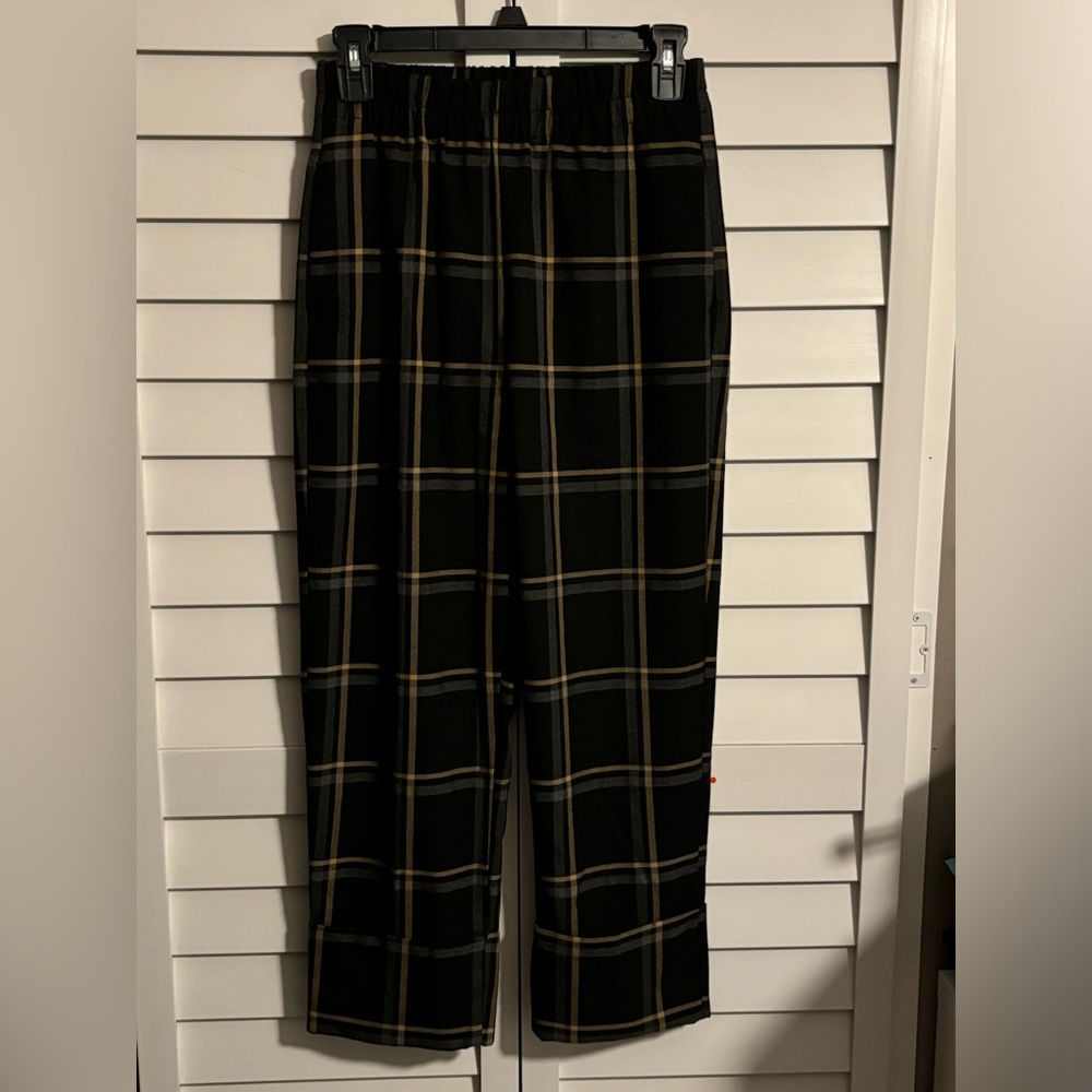 Zara Black Check pants Size Xs with turn-up hems Fall Winter Work Attire Casual - Picture 1 of 6